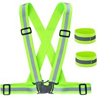 Los mejores  - ZWOOS Seguridad Chaleco Reflectante Set + Dos Bandas- Ajustable Alta Visibilidad Elastic Reflector Chaleco para Correr…